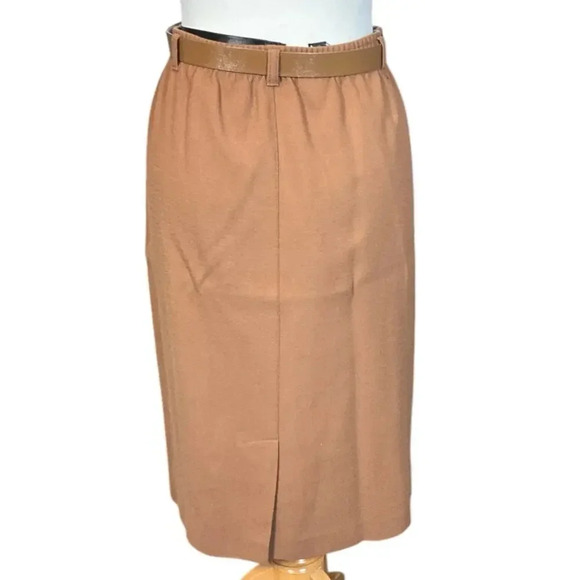 Vintage Alfred Dunner 100% Wool Tan Skirt Knee Length Size 12 W/Belt Work Wear - Picture 3 of 10